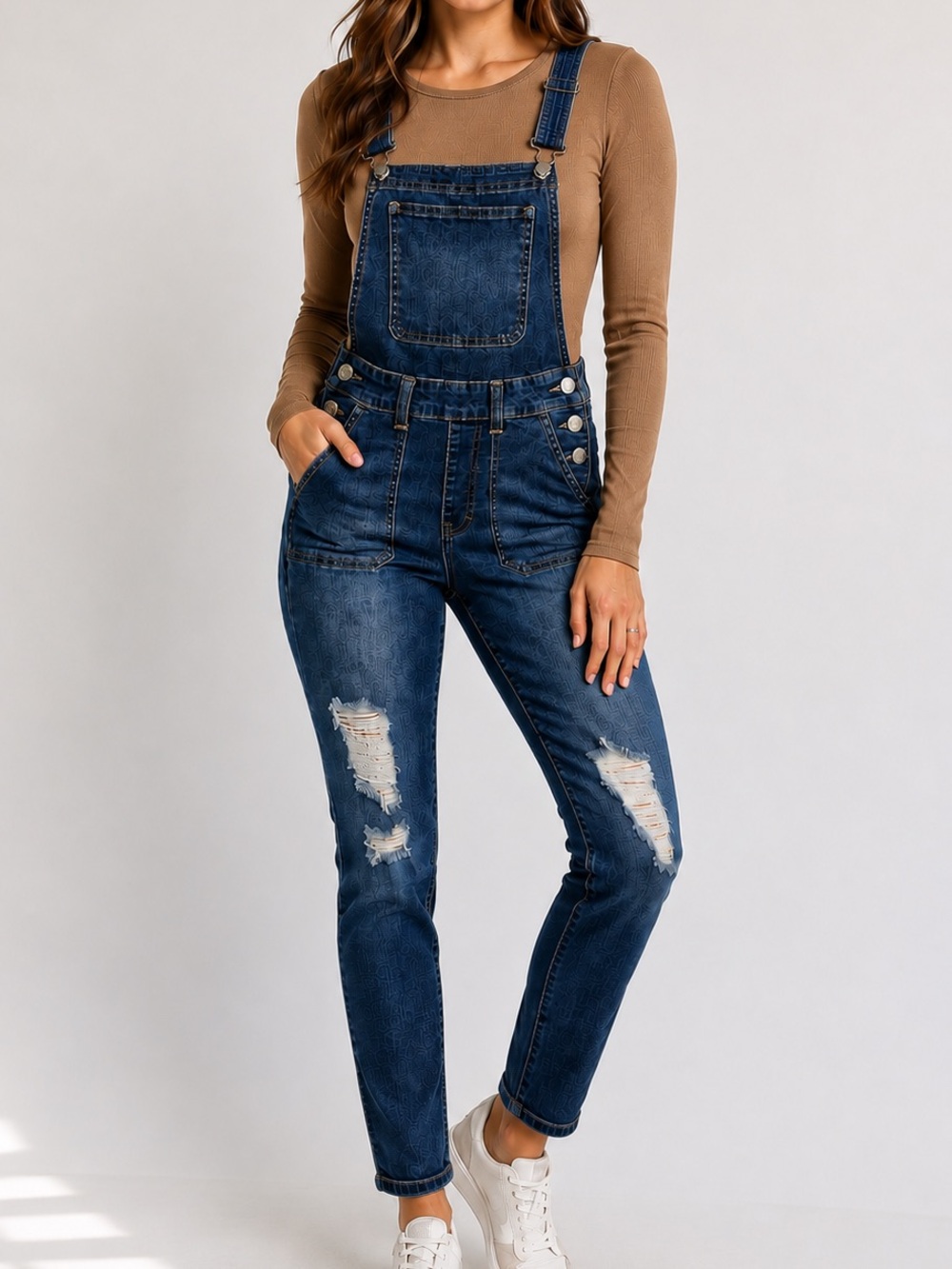 GUESS Denim Overalls Distressed Straight Leg Dark Wash Y2K Small 4 6